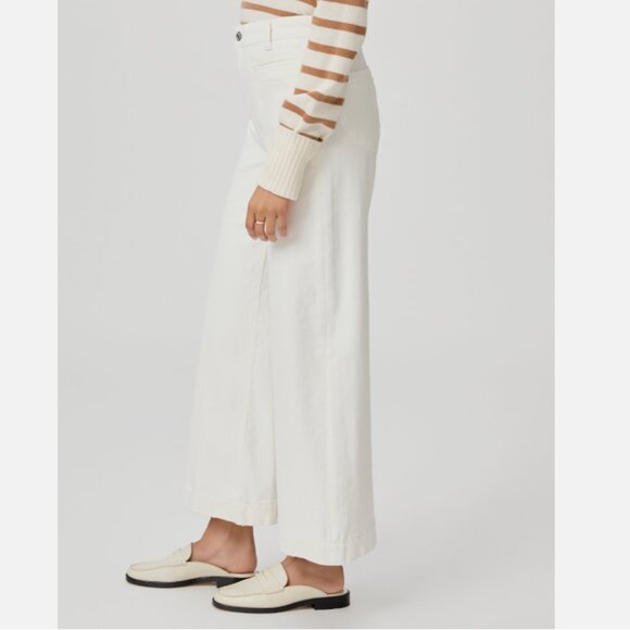 Paige Harper High Waist Wide Flared Leg Ankle Vintage Distressed White Jeans 32W - Picture 8 of 16